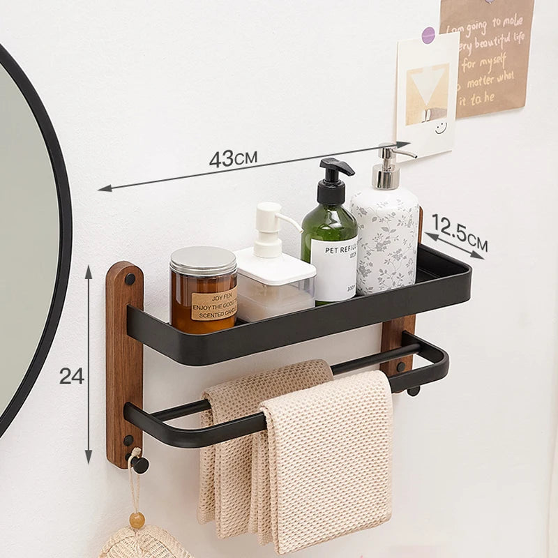 Wooden and Aluminum Bathroom Shelves