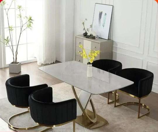 Curved Dining Chairs Set of 2, with Gold Legs