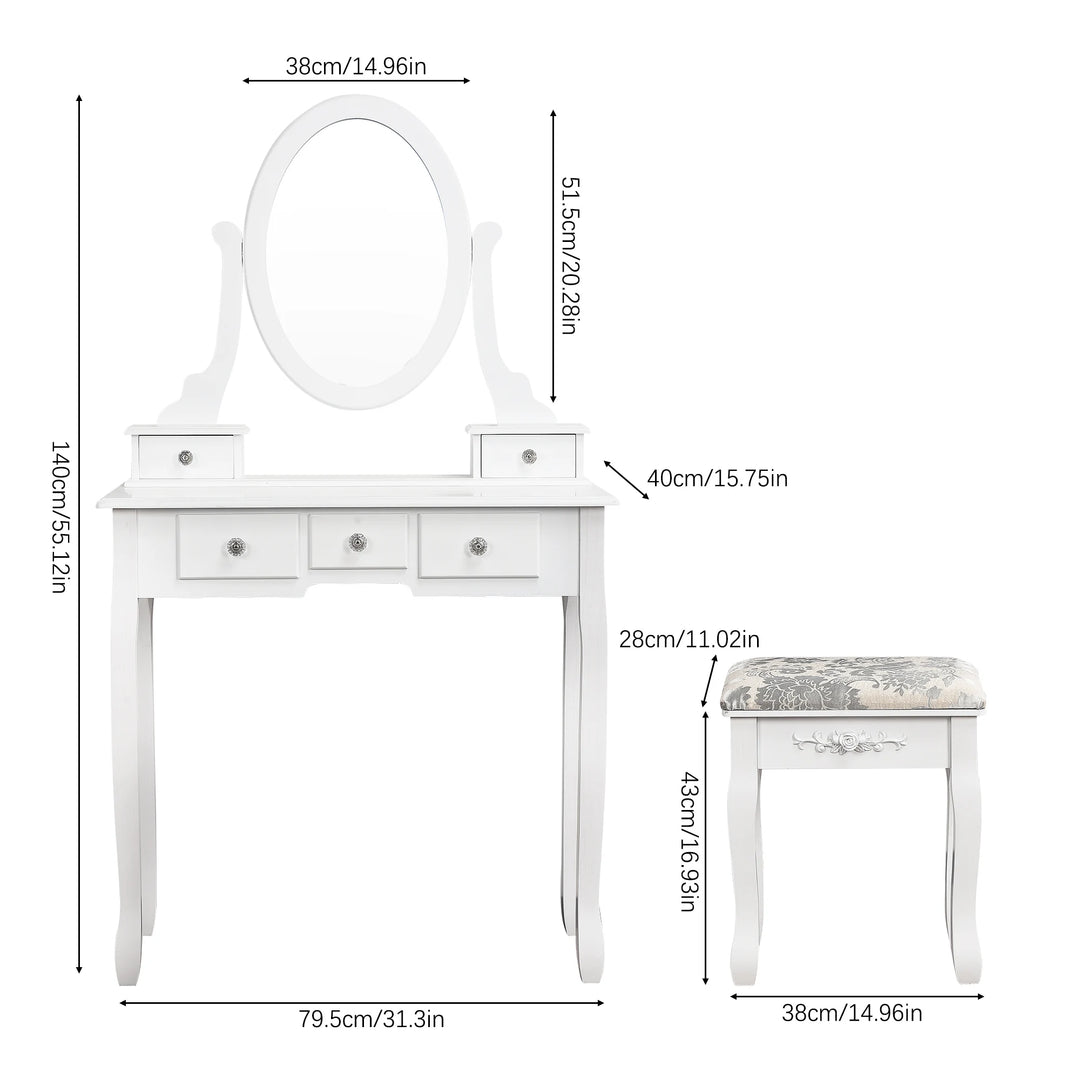 White Dressing Table with Mirror & Stool