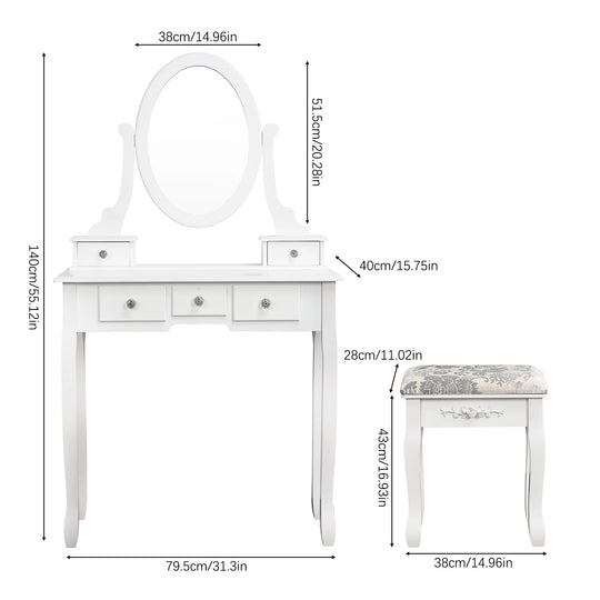 White Dressing Table with Mirror & Stool