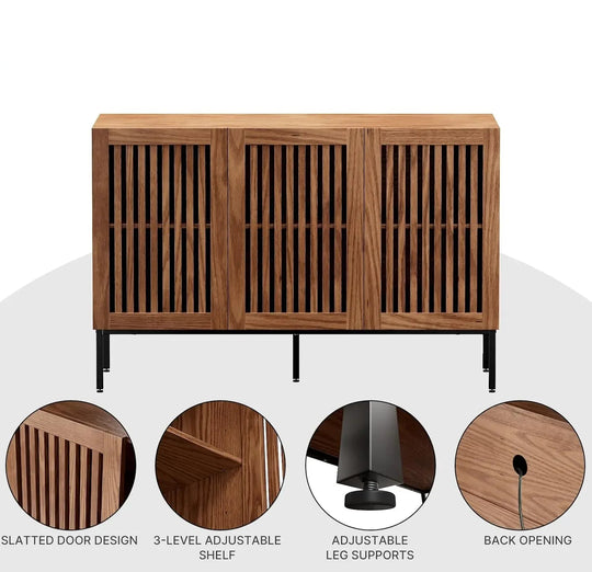 Farmhouse Buffet Cabinet with Metal Base and Adjustable Shelves