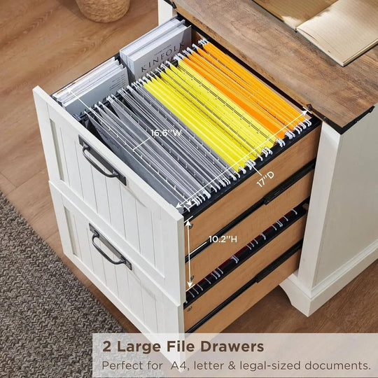 Farmhouse Style Rustic Bookcase with 2 File Drawers