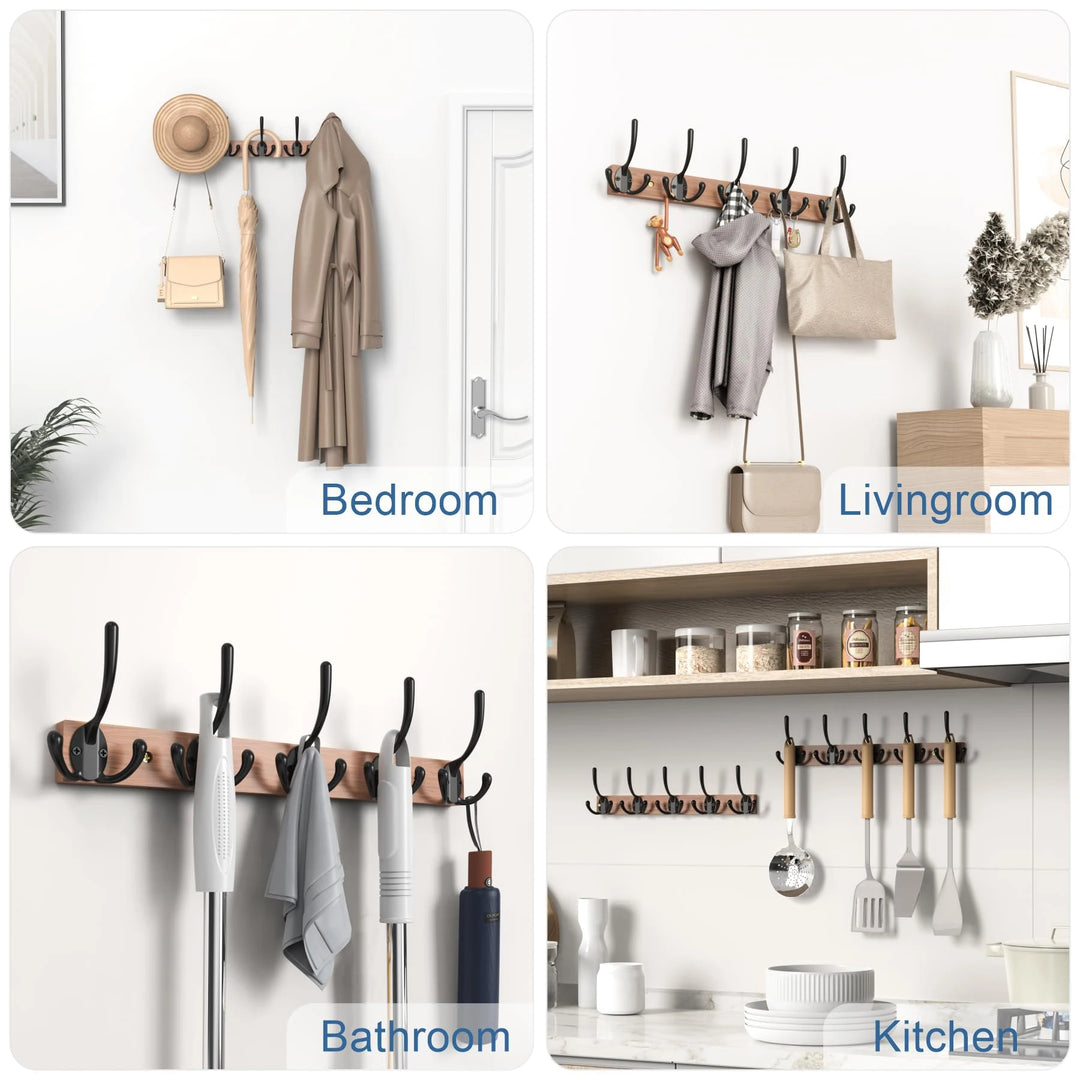 Walnut Style Wooden Coat Rack With 5 Hooks