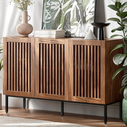 Farmhouse Buffet Cabinet with Metal Base and Adjustable Shelves