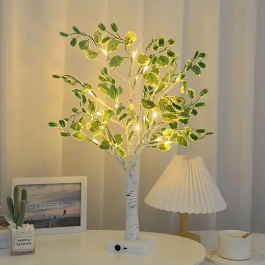 Green Leaf Artificial Birch Light, Battery Operated