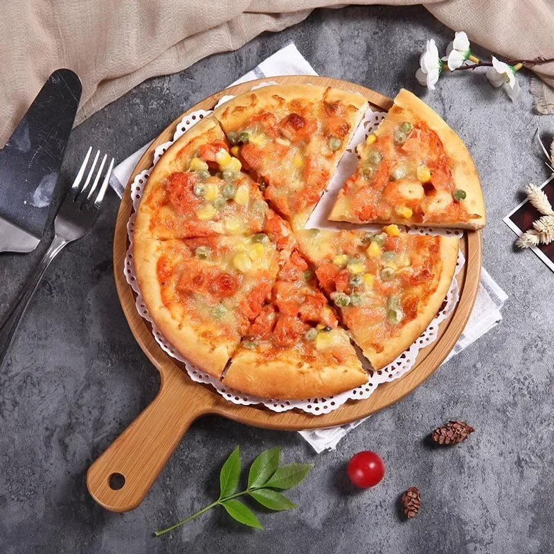 Durable Round Wooden Pizza Paddle Serving Board
