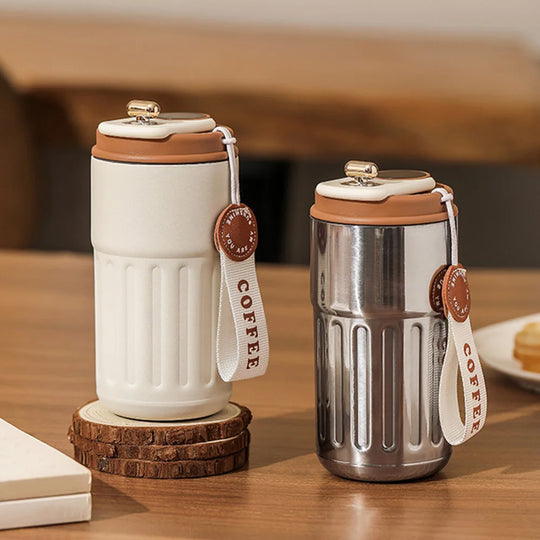 White Modern Stainless Steel Thermos with Digital Temperature Display