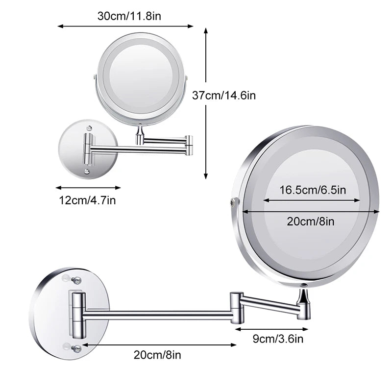 Modern Wall Mounted Folding Arm Bathroom Mirror with LED