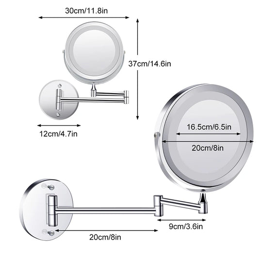 Modern Wall Mounted Folding Arm Bathroom Mirror with LED