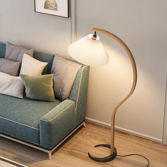 Japanese Solid Wood Curve Floor Lamp