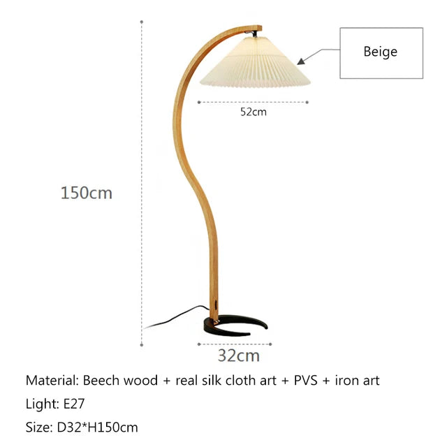 Japanese Solid Wood Curve Floor Lamp