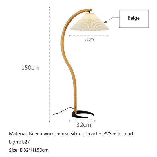 Japanese Solid Wood Curve Floor Lamp