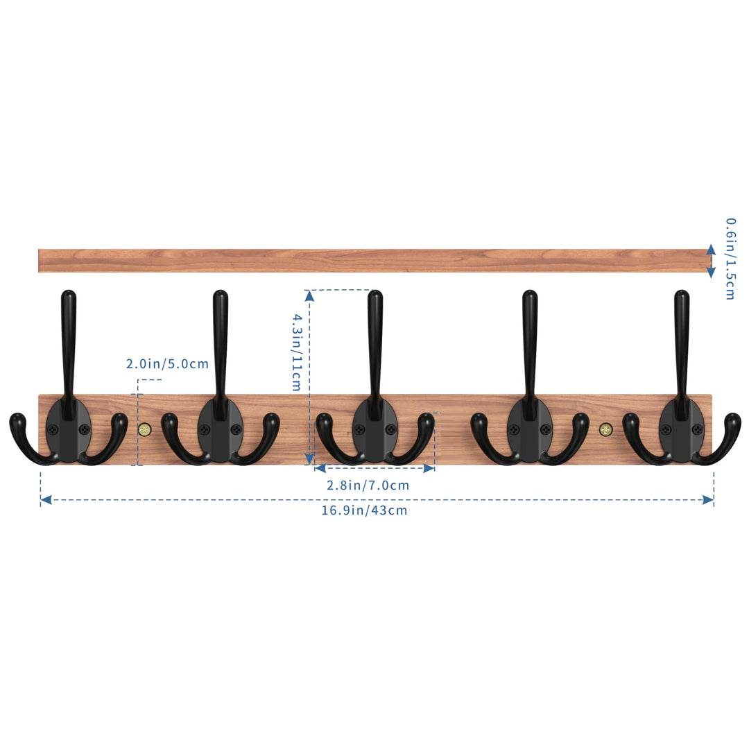 Walnut Style Wooden Coat Rack With 5 Hooks
