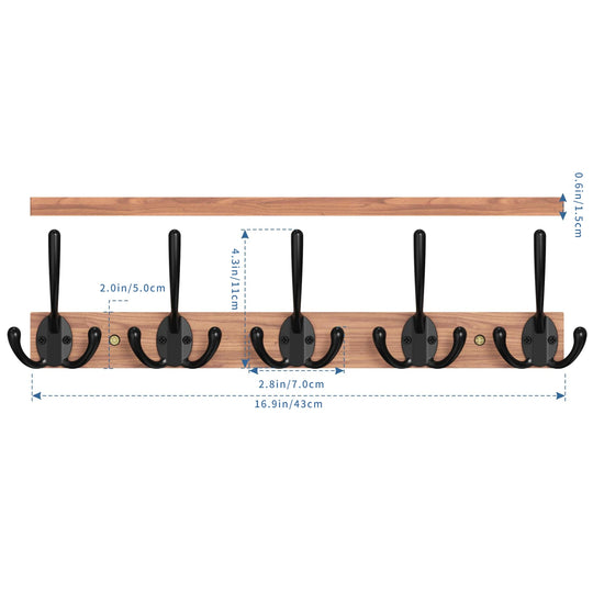 Walnut Style Wooden Coat Rack With 5 Hooks