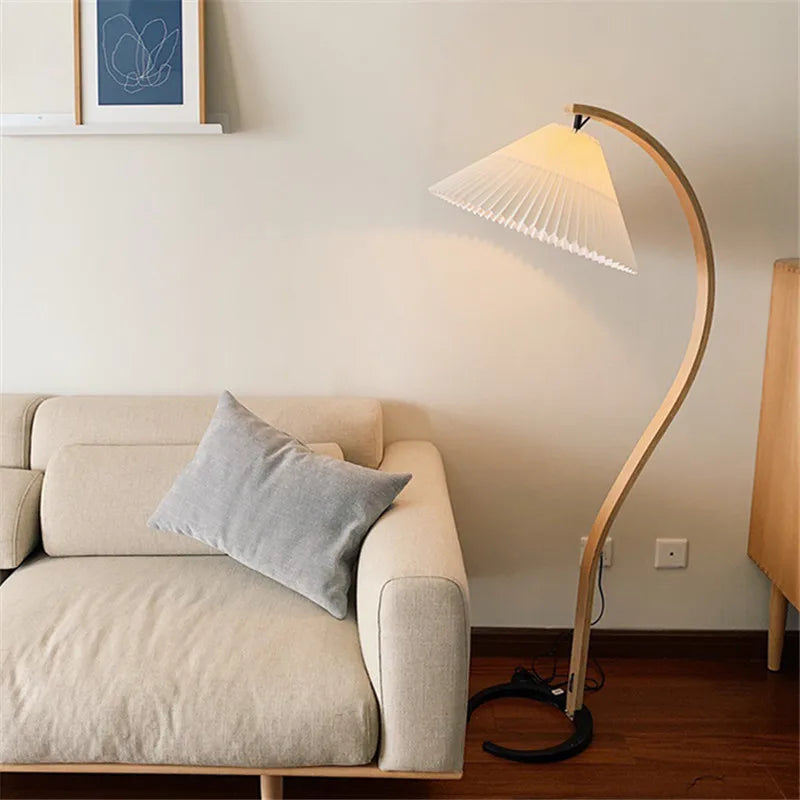 Japanese Solid Wood Curve Floor Lamp