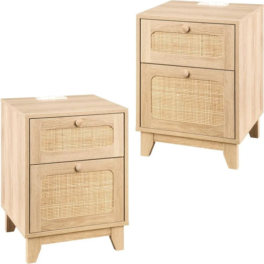 Modern Simple Pine Rattan Nightstand