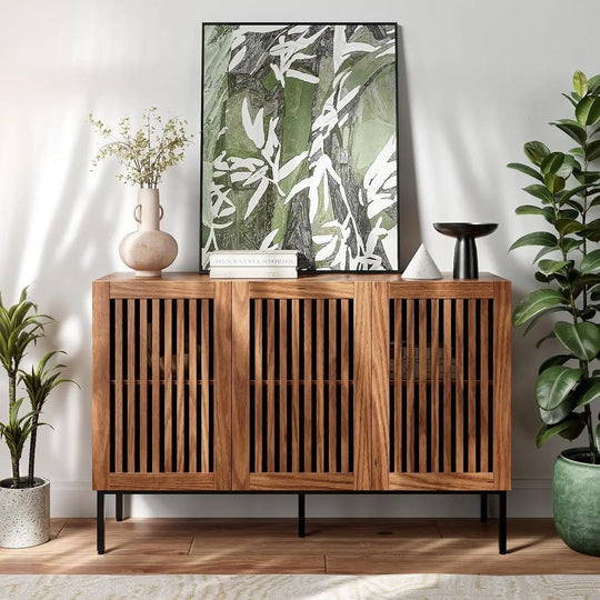 Farmhouse Buffet Cabinet with Metal Base and Adjustable Shelves