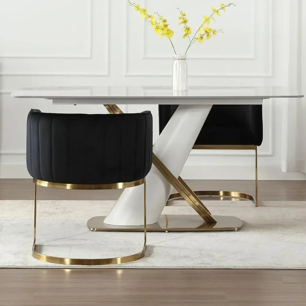 Curved Dining Chairs Set of 2, with Gold Legs