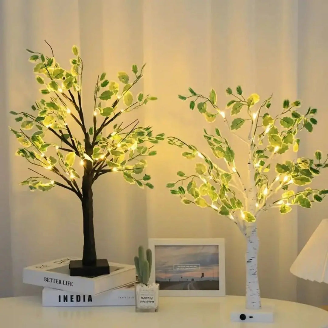 Green Leaf Artificial Birch Light, Battery Operated