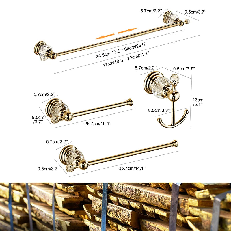 Golden Crystal Bathroom Hardware Set
