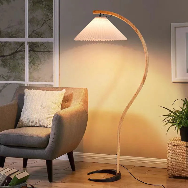 Japanese Solid Wood Curve Floor Lamp