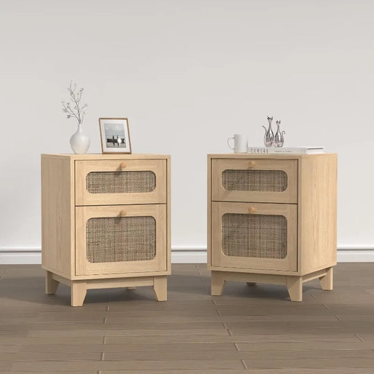 Modern Simple Pine Rattan Nightstand