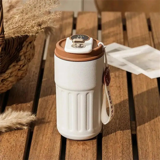 White Modern Stainless Steel Thermos with Digital Temperature Display