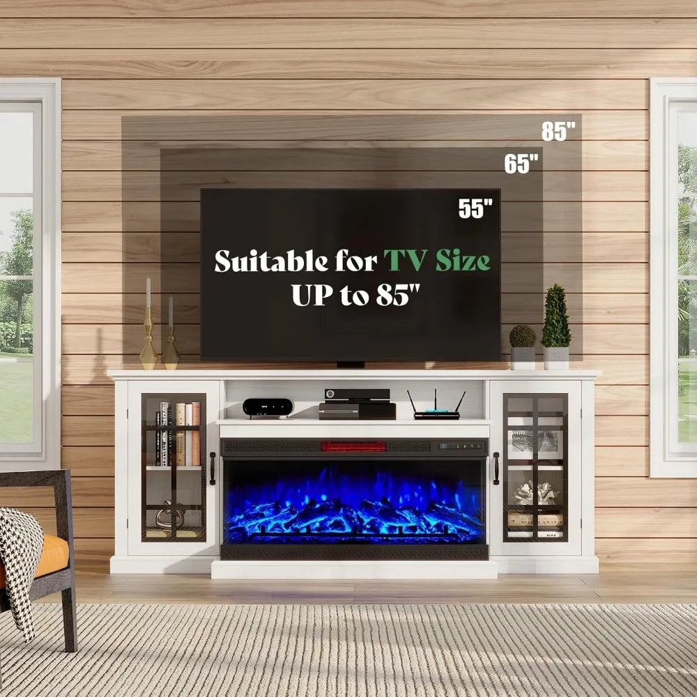 75in 3-Sided Glass Fireplace TV Stand