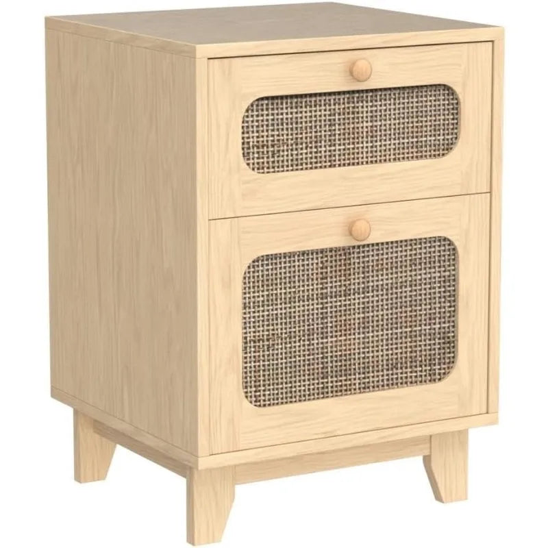 Modern Simple Pine Rattan Nightstand