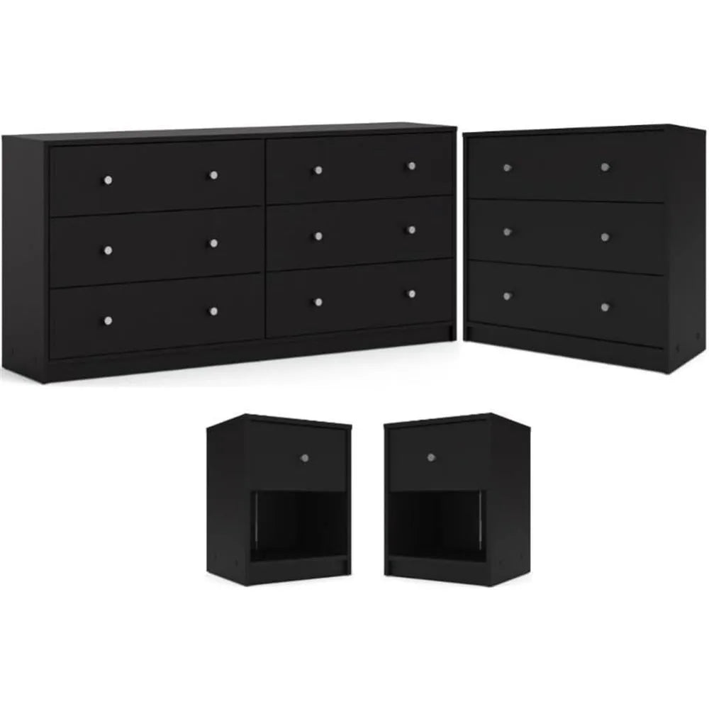 Wood 4pc Set of Chest Dresser and 2 Nightstands in Black