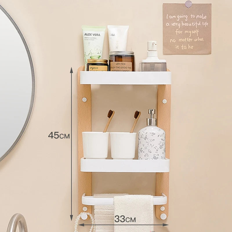 Wooden and Aluminum Bathroom Shelves