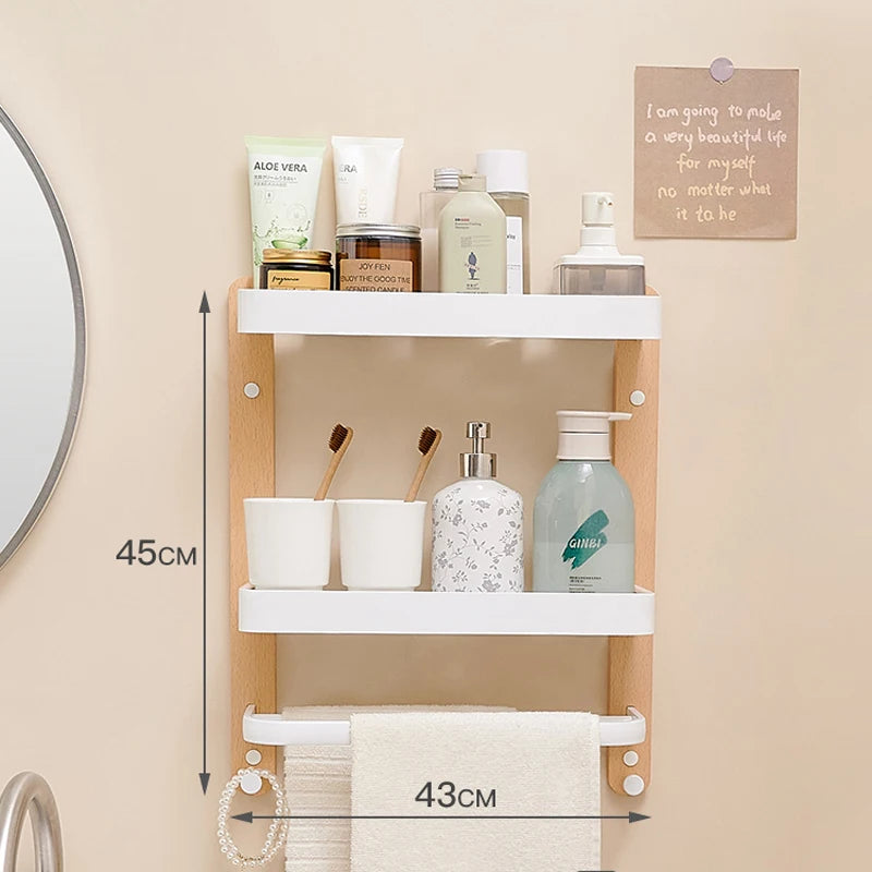 Wooden and Aluminum Bathroom Shelves