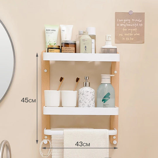 Wooden and Aluminum Bathroom Shelves