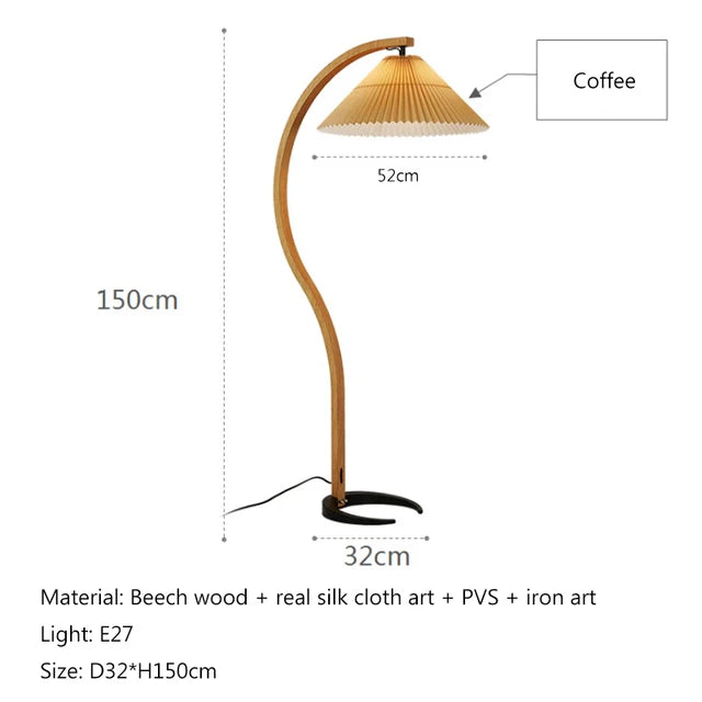 Japanese Solid Wood Curve Floor Lamp