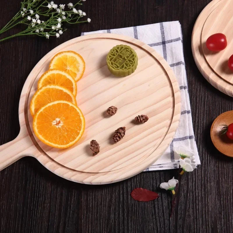 Durable Round Wooden Pizza Paddle Serving Board