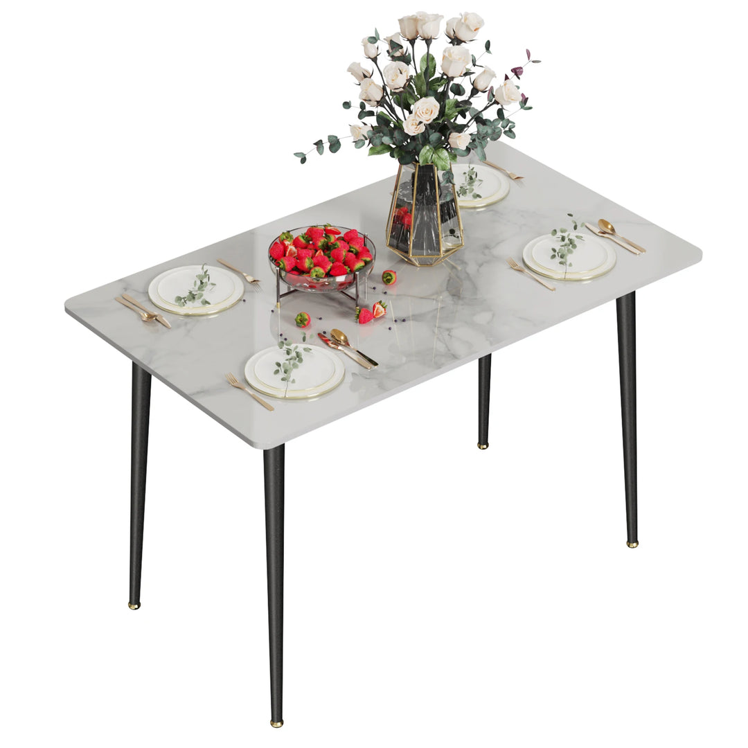 Gloss 6 Seat Rectangular Marble Dining Table