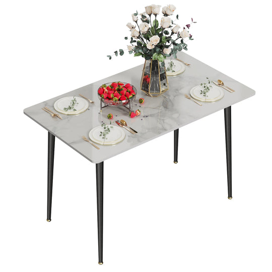 Gloss 6 Seat Rectangular Marble Dining Table