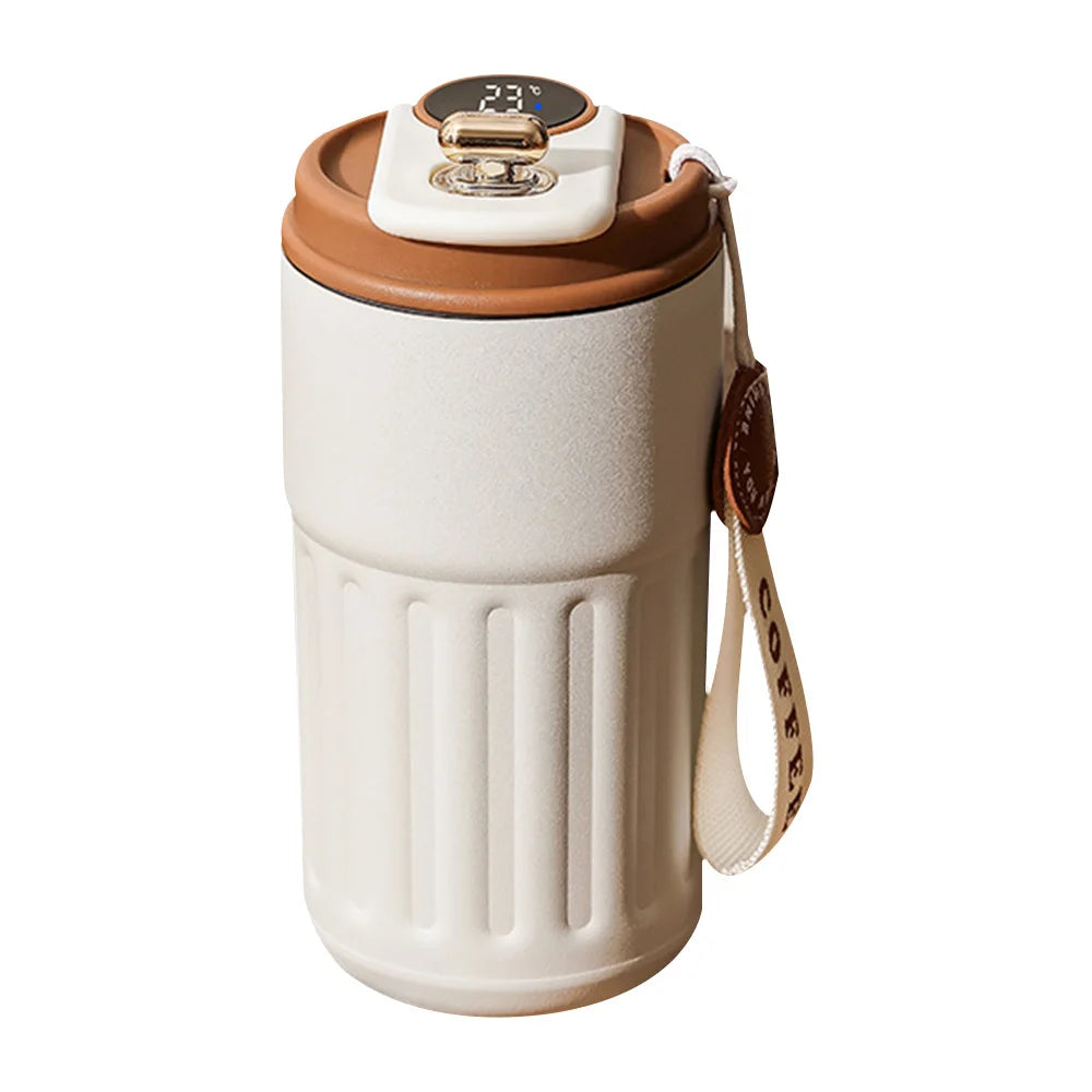 White Modern Stainless Steel Thermos with Digital Temperature Display