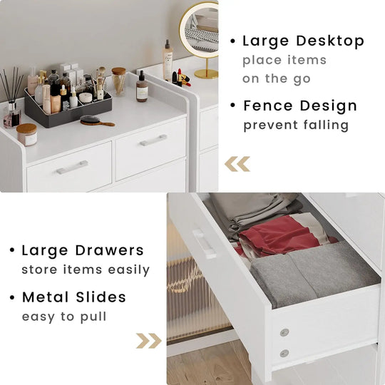 Modern White 6 Drawer Wooden Dresser