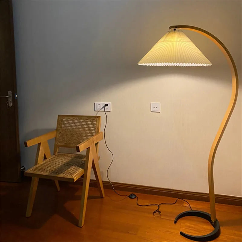 Japanese Solid Wood Curve Floor Lamp