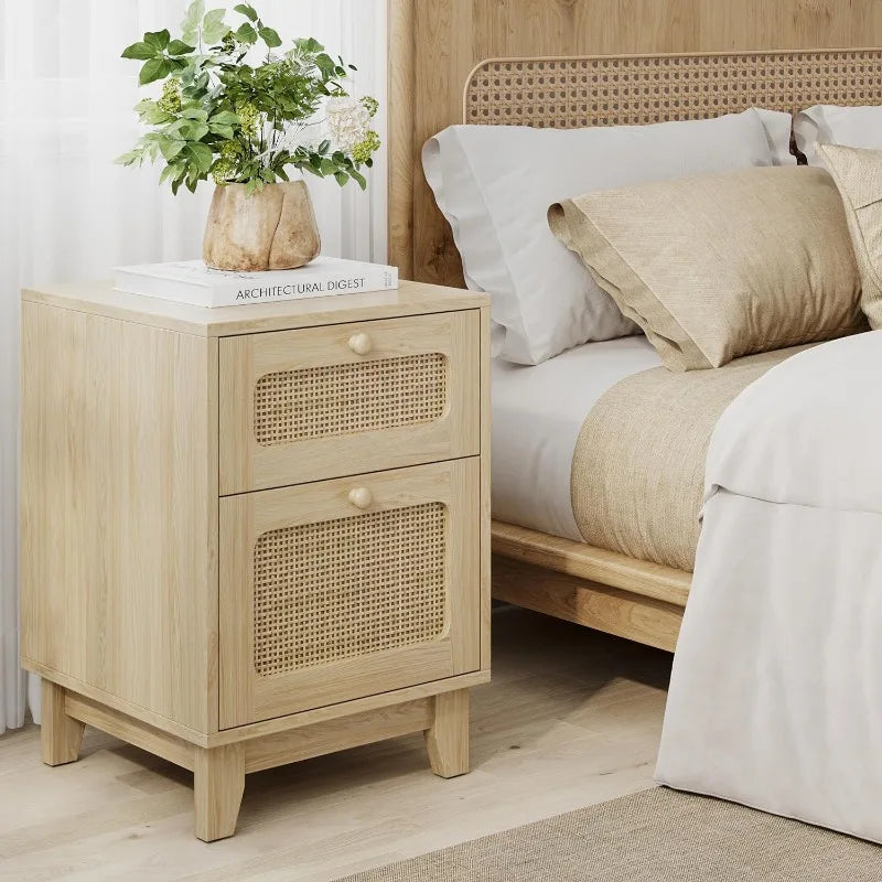 Modern Simple Pine Rattan Nightstand