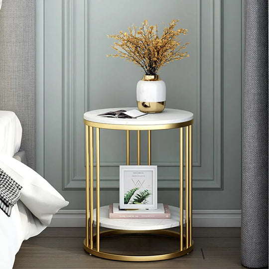 2-Tier White Marble Side Table