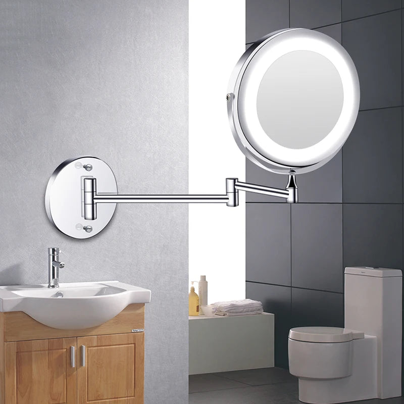 Modern Wall Mounted Folding Arm Bathroom Mirror with LED