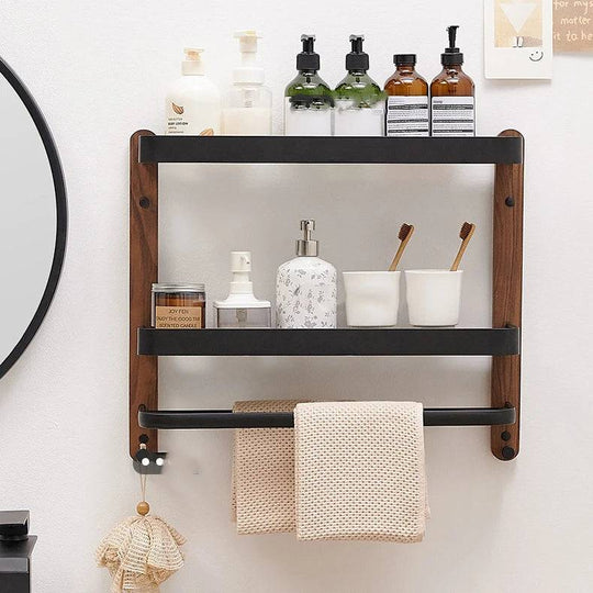 Wooden and Aluminum Bathroom Shelves