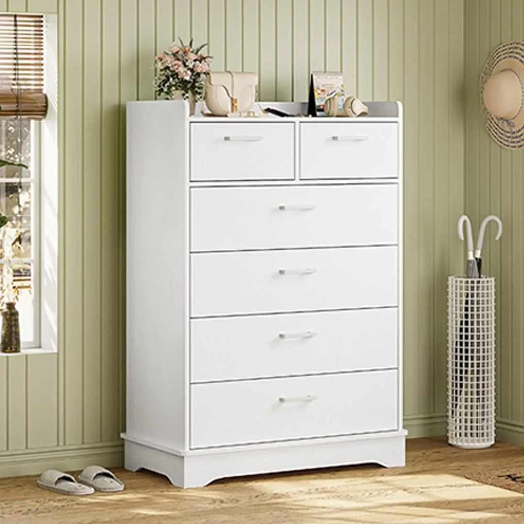 Modern White 6 Drawer Wooden Dresser