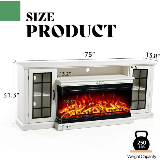 75in 3-Sided Glass Fireplace TV Stand