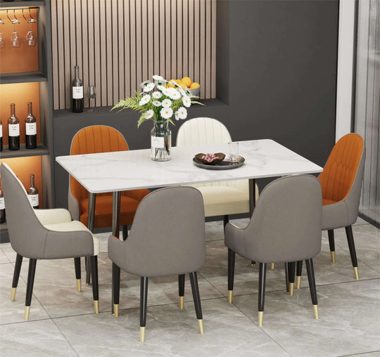 Gloss 6 Seat Rectangular Marble Dining Table
