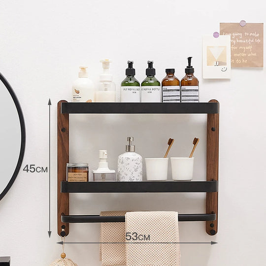 Wooden and Aluminum Bathroom Shelves