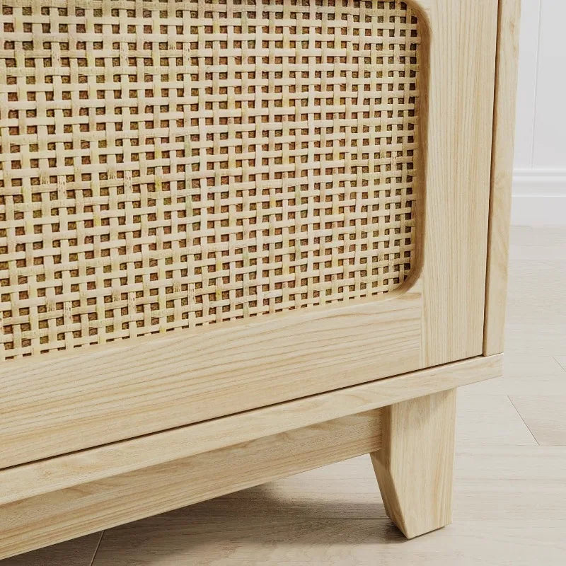 Modern Simple Pine Rattan Nightstand