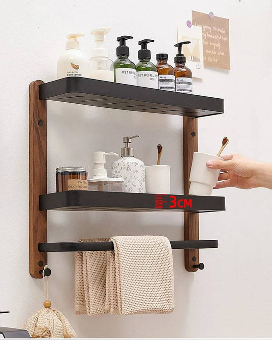 Wooden and Aluminum Bathroom Shelves